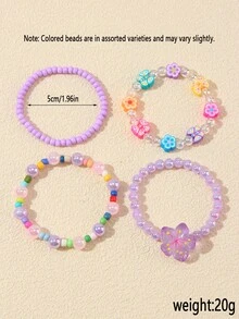4pcs/Set Girls Cute Polymer Clay Butterfly, Flower, Fruit, Sun, Cloud Beaded Bracelet Set, Suitable For Girls Daily Wear And Gifting To Friends - Multicolor - View 6