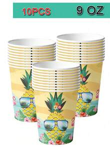 10pcs Fancy Land Flamingo Party Supplies Summer Beach Paper Plates And Napkins Cups Set Pineapple Summer Hawaiian Tableware For 10 Guests - View 14