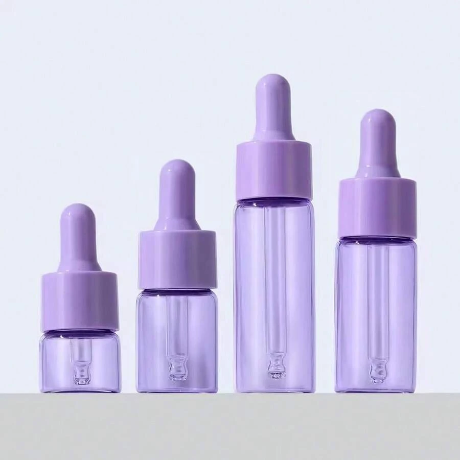 2pcs/Set 5ml/10ml Purple Dropper Bottles, Refillable Purple Cap Glass Bottles For Essential Oils, Cosmetics, Aromatherapy - View 1