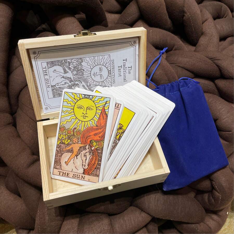 78pcs Vintage Tarot Cards Set, Including Cards, Instruction Manual, Velvet Storage Bag, And Handmade Wooden Box