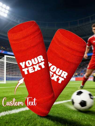 1 Pair Custom Men's Soccer Shin Guards, Breathable Moisture-Wicking Design, All-Day Comfort And Elastic Fit, Sports Performance And Cold Weather Training Gear, Solid Color Style, Comfortable Wear