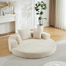 A Versatile Two-In-One Sofa Bed, Ideal For Compact Living Spaces, That Can Be Used As Both A Semi-Circular Sofa And A Round Daybed. The Armrests Feature Fabric Pockets. - White - View 3