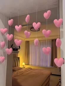 7pcs/Set 18pcs Heart-Shaped Home Decor Curtain, Featuring Heart And Star Patterns. High-Quality Wall Decor, No Drilling Required, Suitable For Girls' Theme Home Decor. Can Be Used As Wall Curtain, Home Decor, Cute Pink Heart-Shaped Curtain, Room Divider, Valentine's Day Heart Decor, Valentine's Gift, Party Supplies. - Multicolor - View 12