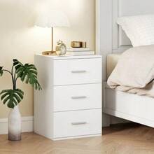 3-Drawer Bedside Table, Bedroom Side Table, MDF, White - White - View 2