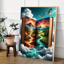 1 pieza Pintura de diamantes 2D DIY de paisaje fantástico, río en llamas y valle tranquilo, decoración creativa para el hogar, perfecta como regalo para fiestas - Ver 5