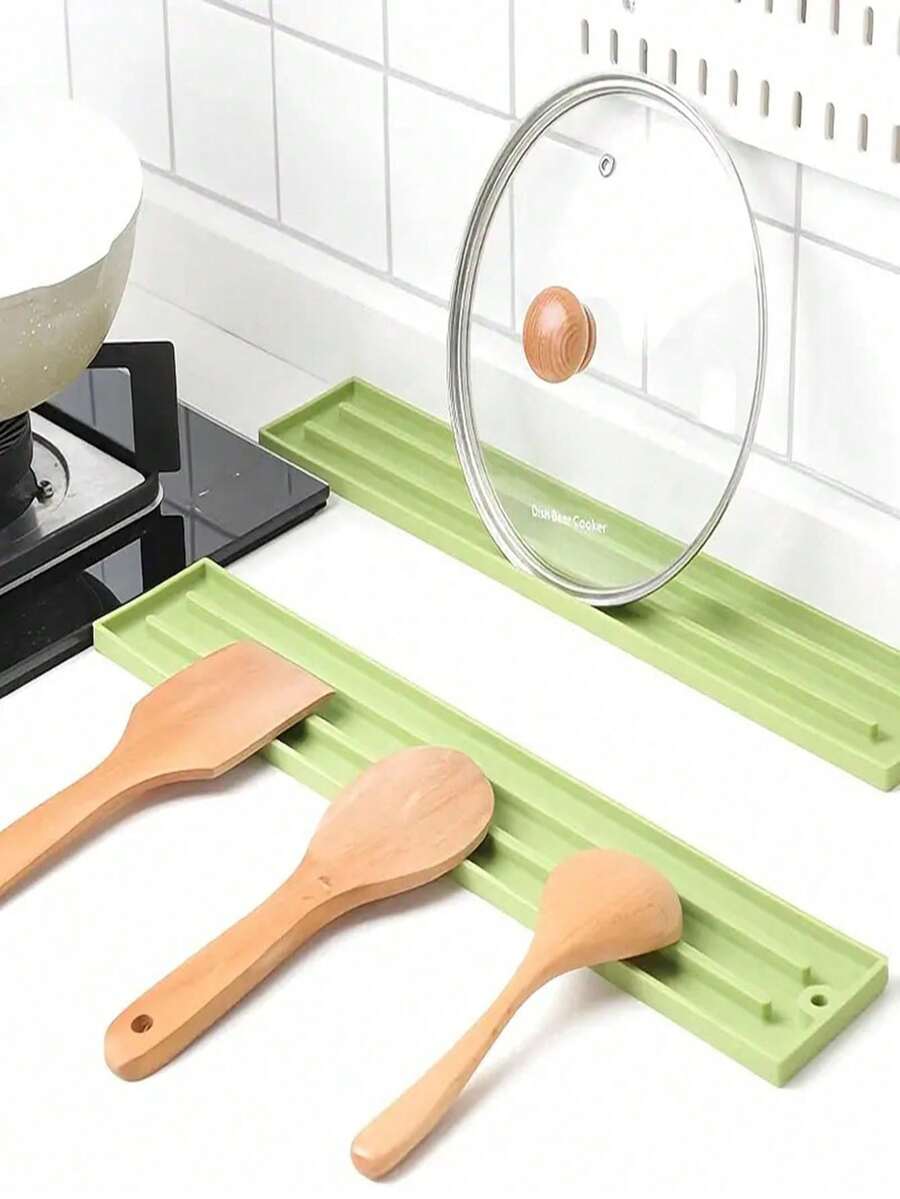 1/2 tấm lót phơi dụng cụ nhà bếp bằng silicon - Có giá để nắp đậy có rãnh, tấm lót chống trượt để bàn, có thể đựng thìa, nắp và bát đĩa, giá đỡ thìa đa năng, bền và dễ vệ sinh, giúp sắp xếp nhà bếp | Đồ dùng nhà bếp hiện đại | Silicon bền, tấm lót phơi bát đĩa, tấm lót phơi để bàn, tấm lót mặt bàn bếp, tấm lót phơi để bàn bếp
