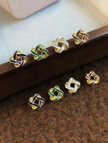 4 Pairs Minimalist Fashion Unique Design Elegant Knotted Glazed Earrings Set, Suitable For Casual, Gathering, Party Wear (Excluding Gift Box) - Multicolor - View 3