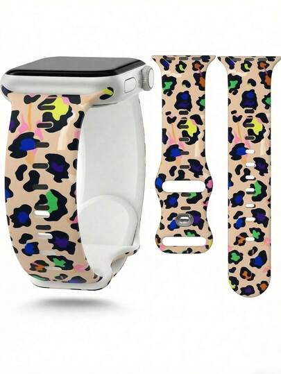 1pc Fashion Color Leopard Print Silicone Watch Band, Suitable For Apple Watch 38mm 40mm 41mm 42mm 44mm 45mm 46mm 49mm, Unisex Silicone Strap, Compatible With Apple Watch Series Ultra 3/2/1 11 10 9 8 7 SE3 6 5 4 3 2 1, Casual Smart Watch Band, Stylish Silicone Watch Strap Accessory, Suitable For Daily Wear And Sports