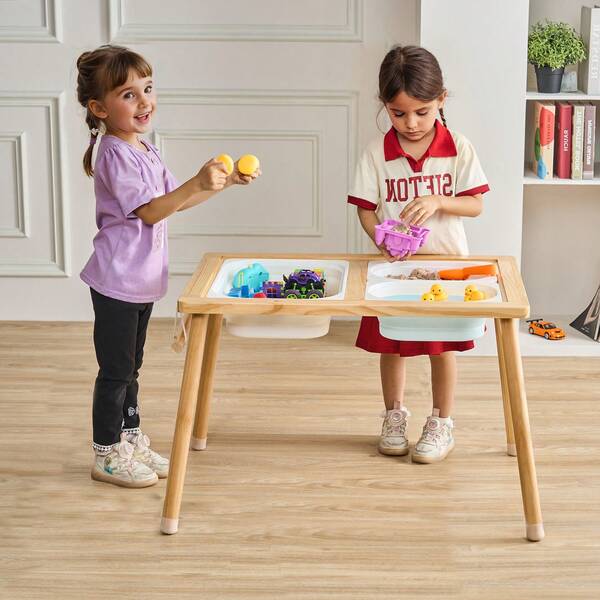Sensory Table For Toddlers, Kids Activity Table With 3 Foldable Storage Bins & Paper Roll Holder, Indoor/Outdoor Play Sand And Water Table, Wooden Kids Sensory Drawing Table, Gift For Boys Girls