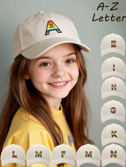 Kids' Preppy Style A-Z Letter Patch Maroon Baseball Cap - Adjustable Snapback Hat For Little Girls, 1PC Fashion Accessory