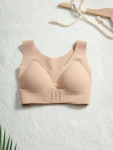2 Pieces Of Push-Up And Lift-Up Women's Bras, Front Clasp Seamless Bras, Back Shaping Women's Underwear, Side-Pushing Underwire Bras For Side Chest Support, Sports Support Bras, Back Lifting And Anti-Sagging Design, Detachable Breast Pads, Suitable For Daily Correction. - 黑色+杏色 - 查看 8