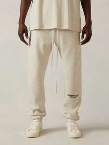 Essentials -Fear Of God SS22 Cuffed Sweatpants,Runs 1 Size Large, Unisex High Waist Design, Loose Relaxed Silhouette, Premium Durable Cotton Blend, Elastic Waist With Drawstring, Vintage Washed Finish, Minimalist Streetwear, Comfortable Loungewear For Spring & Summer - Yến mạch nhẹ - Xem 4