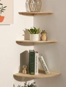 1 pièce/3 pièces Étagère d'angle murale en bois de style bohème, support d'affichage multifonction rustique, convient pour le salon et la chambre à coucher, étagère de rangement pour la maison pour les livres et les décorations - Multicolore - Voir 11