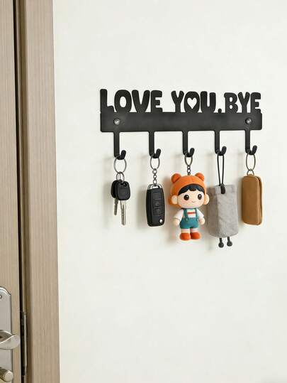 1pc Black Creative "LOVE YOU BYE" Metal Hook, Space-Saving Cabinet Storage Rack, Iron Art Decor, Can Hang Keys, Dolls, Hats, Oven Mitts, Spatulas, Towels, Suitable For Entryway, Home Decor, Kitchen Decor, Room Decor, Kitchen Accessories