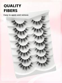 ENCHUW 7 Pairs Natural Curly Cat Eye Transparent Stem False Eyelashes, Suitable For Beginners Daily Use, False Eyelashes - Black - View 5