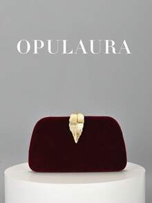 OpulAura 1件装优雅复古天鹅绒叶形搭扣酒红色手拿包，适合正式晚宴、婚礼和其他正式场合，精致迷人的手提包，是送给她的理想礼物。 - 酒紅色 - 查看 10