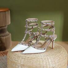 Rivet Package Pointed High Heels Summer Europe And The United States Sexy Lutin Fine Heel Strap Sandals Wedding Shoes Female - 白色 - 查看 4