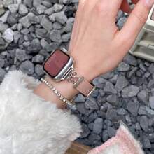 1条装饰时尚优雅精致真皮表带，兼容 38mm、40mm、41mm、42mm、44mm、45mm、46mm、49mm，女士金色、银色、万圣节黑色可选，魅力纤薄运动表带，兼容 Series Ultra 10/9/8/7/6/5/4/3/2/1 SE - 玫紅色 - 查看 3