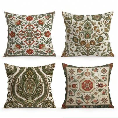 4件套波西米亚曼陀罗佩斯利图案枕套，单面印花，适用于客厅、卧室、家居装饰，四季皆宜