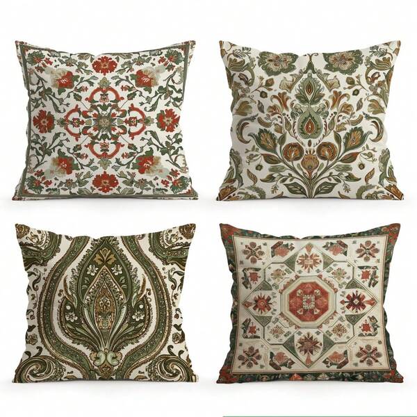 4件套波西米亚曼陀罗佩斯利图案枕套，单面印花，适用于客厅、卧室、家居装饰，四季皆宜