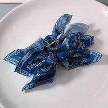 1个波西米亚风腰果花蝴蝶结发夹，适合度假和各种节日拍照，发爪夹，秋冬季女士发饰。 - 深藍色腰果花 - 查看 4