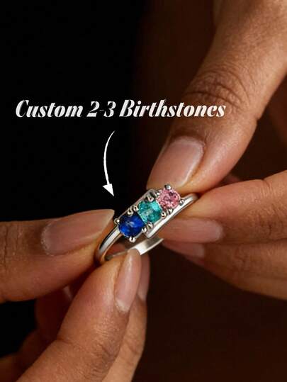1pc Customized Birthstone Ring, Delicate Dual-Stone Ring, Women's Ring, Mother's Day Gift, Gift For Mom, Personalized Birthstone Jewelry, Couple's Gift, Birthday/Anniversary Gift (For Her)