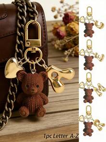 1pc Letter Teddy Bear Keychain With Gold Bubble Letter A-Z Keychain For Women, Cute Bear Bag Charm Pendant For Handbag Purse Backpack Travel Bag, Decorative Key Ring For Gym Classroom Matching Game, Daily Use & Gift Giving, Stylish Accessory For Women Girls, Perfect Holiday Gift For Christmas, Valentine's Day, Birthday, Back To School. - Nhiều màu - Xem 1