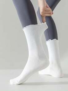 1/4 Đôi tất nữ dài đến giữa bắp chân, tất yoga chuyên nghiệp chống trơn trượt! Thiết kế viền xếp ly, đế chấm chống trượt, thoáng khí, che phủ đến giữa bắp chân và mắt cá chân, rất cần thiết cho Pilates & Khiêu vũ! - Nhiều màu - Xem 6