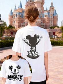 Disney Official Authorization, Women's Casual Cotton Short Sleeve T-Shirt With Cartoon Mickey Mouse Print, Regular Fit Round Neck Top, Breathable And Light, Suitable For Sports And Leisure Wear, Suitable For Gifts, Suitable For Parties. - White - View 1