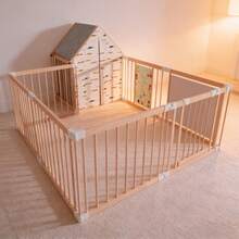 Baby Playpen Wooden Playpen For Babies And Toddlers Foldable Fence With Playhouse Tent Montessori Activity Panel Storage Basket Gate Portable Easy To Assemble Baby Play Pen Natural Wood Playyard - 彩色 - 查看 10