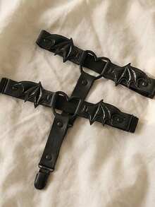 哥特暗黑翅膀腿链腿手链，欧美极简手工腿链，街头夜店动漫性感吊袜带腿带，洛丽塔弹力大腿吊袜带 - 黑色 - 查看 4