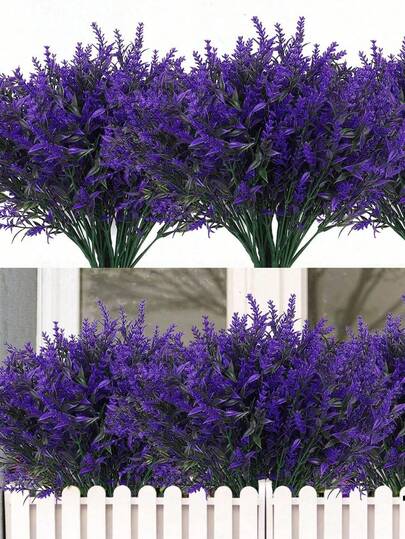 1/6/12pcs Artificial Lavender Flower Bouquet, UV-Resistant Plastic Fake Plants For Outdoor Garden, Birthday Party, Party Decor, Wedding Wreath, Bridal Bouquet, Living Room, Bedroom, Windowsill, Vase Decor, Decorations, New Year