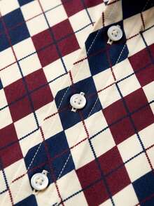 Camisa de manga larga casual con patrón de diamantes para hombres - Multicolor - Ver 4