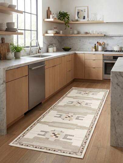 1 pieza Alfombra, Alfombra, Alfombra de área, Felpudo, Pasillo - Diseño floral geométrico clásico de inspiración europea, Adecuado para pasillo, baño, cocina, entrada, dormitorio, sala de estar, lavable a máquina, decoración del hogar