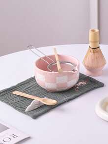 Juego de té matcha de 5 piezas con patrón de tablero de ajedrez, incluye tazón de matcha, soporte para batidor de matcha, cuchara de matcha, batidor de matcha, juego de herramientas de preparación de matcha, caja de regalo con estilo japonés, ideal para amantes del matcha, madres, novias, Acción de Gracias, Navidad - Multicolor - Ver 2
