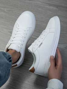 Giày thể thao buộc dây unisex 36-45, giày trắng chất lượng cao, giày đế mềm đa năng dành cho học sinh, chống trơn trượt và bền bỉ. - trắng - Xem 4