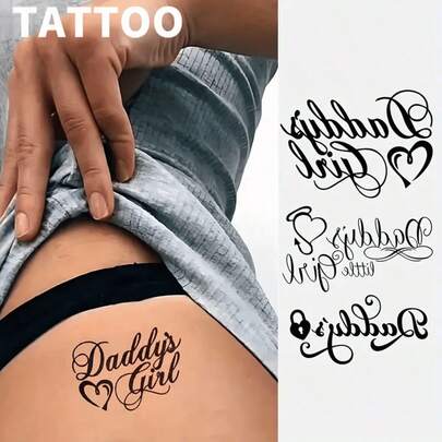 Waterproof Temporary Tattoo Stickers, Dark Style "Daddy's Little Girl" Heart Lock Tail Body Art Arm Sleeve Wrist Neck Tattoo For Women & Men