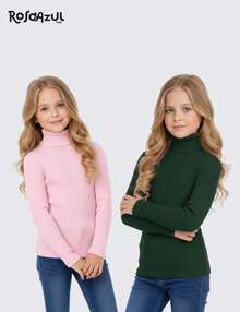 Children's Long-Sleeved High-Neck Ribbed Blouse - Light Grey - View 2