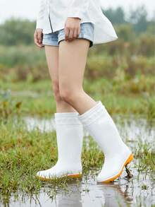 Women's Tall Waterproof Rain Boots, Non-Slip And Durable For Rainy Days, Outdoor Camping, Fishing, Commuting, Versatile Adult Water Shoes With Soft Soles For Year-Round Wear - White - View 4