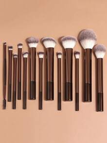13件套化妆刷套装，包含粉底刷、遮瑕刷、散粉刷、眼影刷、腮红刷、歌舞伎刷、晕染刷等，适用于面部等各种妆容。 - 巧克力棕 - 查看 1