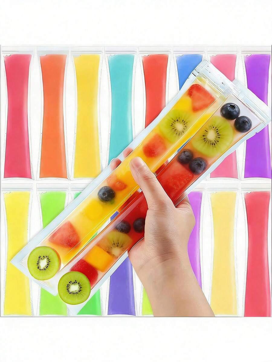 10/50/100pcs Transparent Popsicle Bags, Home Ice Mold, Sealed, Cold Resistant, For Juice, Soda, Fruit, Frozen Back To School - View 1