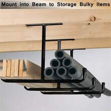 4-Pack Ceiling Mounted Utility Hanger Set With Screw Pack, Metal Storage Rack For Garden Hoses And Folding Chairs, Versatile Garage Organiser For Hanging Folding Chairs, Ladders, Bicycles, Tools, Garden Hoses, Fishing Rods, And More. - Black - View 4