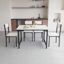 5-Piece Dining Set Including Rectangular Dining Table Dining Chairs With MDF Top Metal Frame Space Saving Dinette Set For Dining Room, Apartment, Small Space - White Marble - View 3