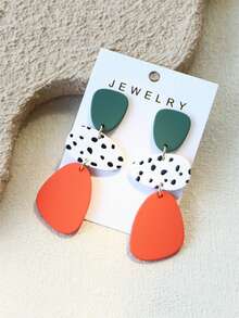 1 Pair Women's Spotted Print Ceramic Texture INS Design Colorful Elegant Acrylic Long Earrings - Multicolor - View 3