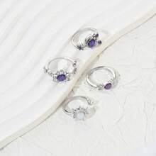 Conjunto de anillos de dedo con gemas en diseños geométricos de sol, luna y diamante para uso diario de mujeres - Multicolor - Ver 4