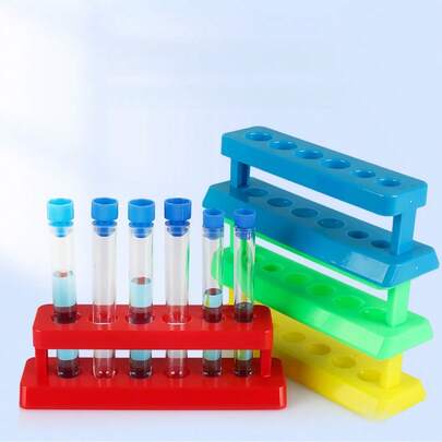 1 Set Funny Science Experiment Kit (Plastic Material), Educational Science Tools, 6-Hole Test Tube Rack + Test Tubes + Dropper Set, Color Experiments, Chemistry Experiments School Supplies, Helpful For Enhancing Learning Interest And Scientific Understanding, Suitable For Home And School