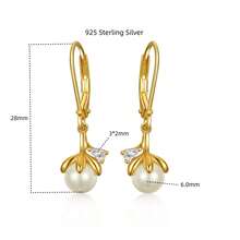 Boucles d'oreilles fleur et perle mode en argent S925, couleur or, convient pour un port quotidien - Doré - Voir 8