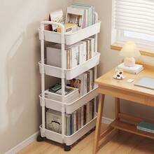 4-Tier Black & White Rolling Storage Cart With Wheels – Rattan-Style Plastic Organizer For Bedroom, Kitchen, Bathroom & Office | Mobile Shelf For Books, Snacks, Cosmetics & Tools Home Organization Essential For Renters, Students & Minimalists - White Thickened - View 4