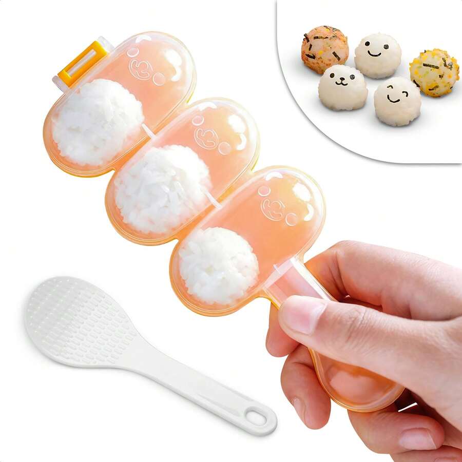 Cetakan Bola Nasi - Cetakan Bola Nasi Mini, Set Cetakan Bola Nasi dengan Sendok, 3 Bagian Ukuran Porsi, Dapat Dikocok Rata dengan Cepat - Alat Multifungsi, Cocok untuk Kotak Bekal, Sushi Gulung, Memasak, Bersih dan Mudah Dilepas dari Cetakan. Plastik