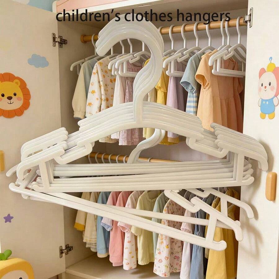 10 chiếc móc treo quần áo trẻ em màu trắng ngà, giá treo quần áo chống trượt không đường nối cho bé, dụng cụ sắp xếp tủ quần áo. - trắng - Xem 1